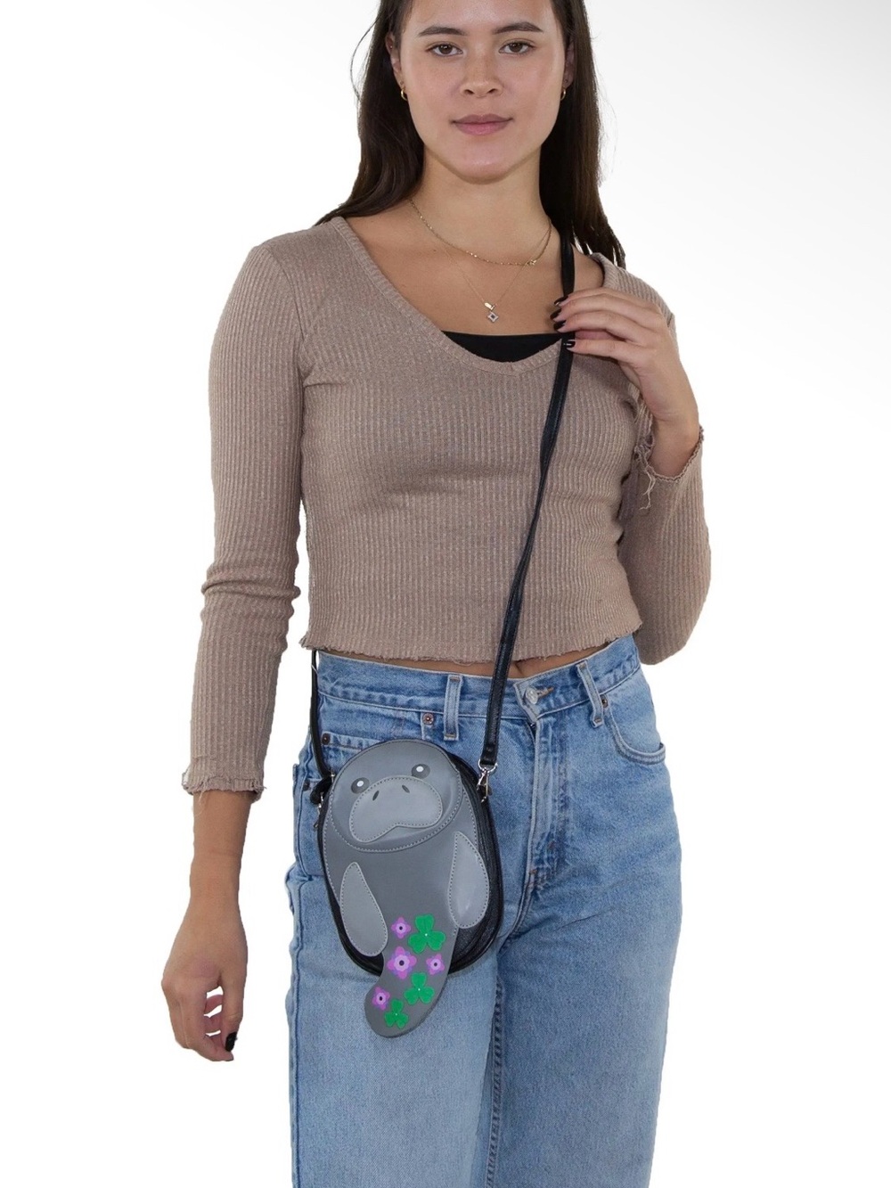 Manatee Crossbody Bag with Floral Accents - Picture 6 of 7